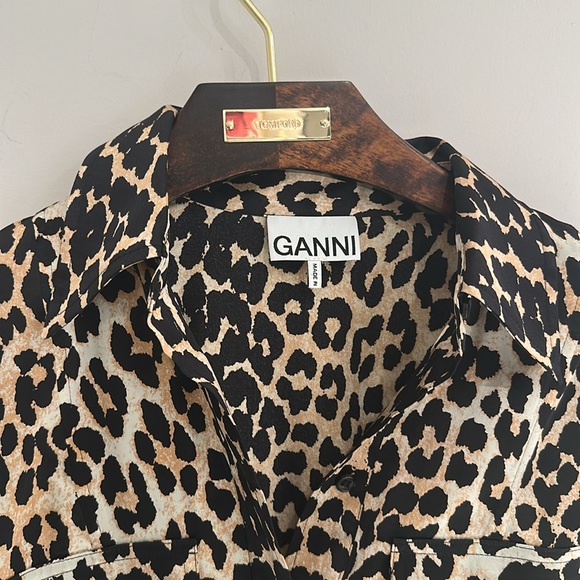 Women's Ganni Shirt Dress Leopard Print - Picture 3 of 9